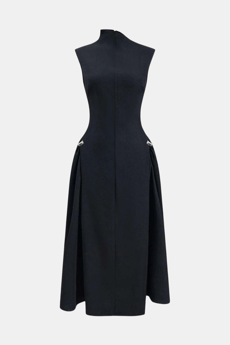 Alleah – Metallic Decor Zipper Sleeveless Maxi Dress