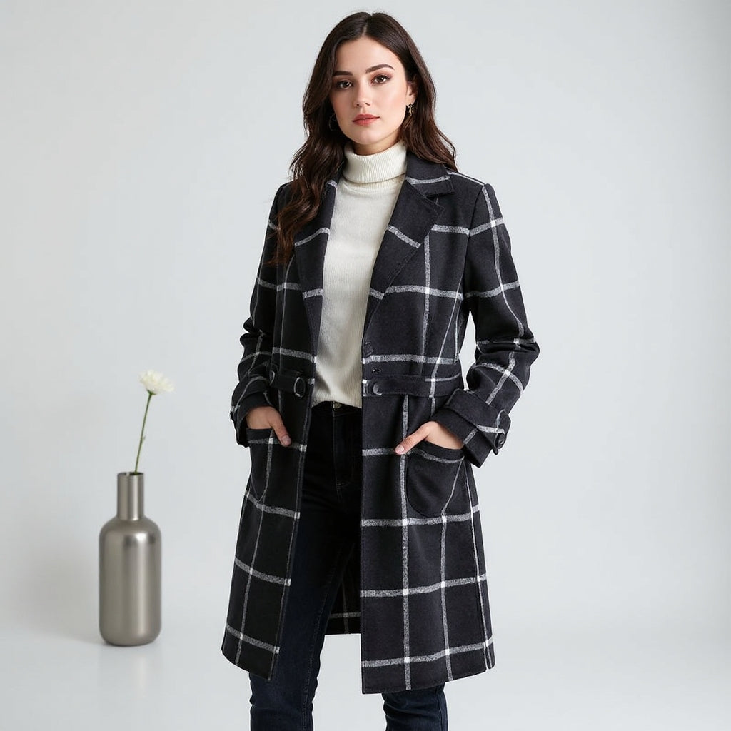 Raivi | Eleganter Wollmantel im Karomuster