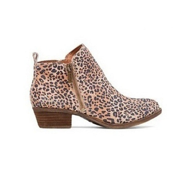 Dames Enkelboots van Leer met Lage Blockhak