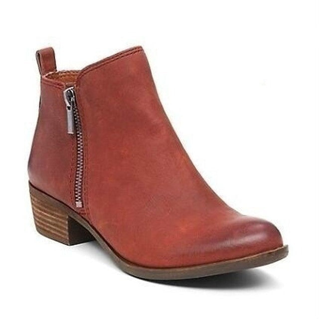 Dames Enkelboots van Leer met Lage Blockhak