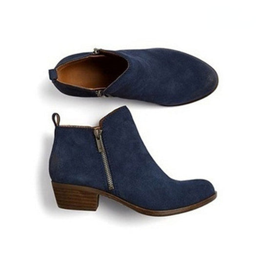 Dames Enkelboots van Leer met Lage Blockhak