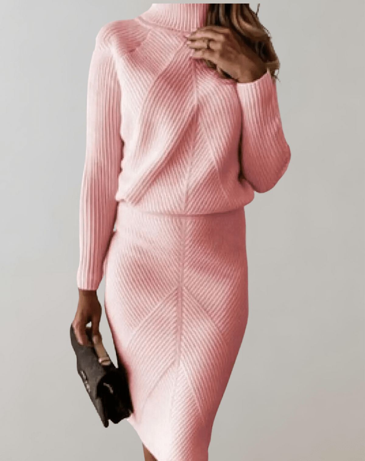 Ensemble Femme en Tricot Côtelé – Pull Col Roulé avec Jupe Ajustée