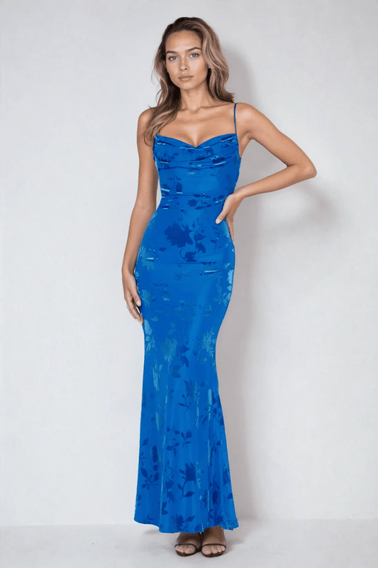 Azzaria – Floral Strap Maxi Dress in Royal Blue