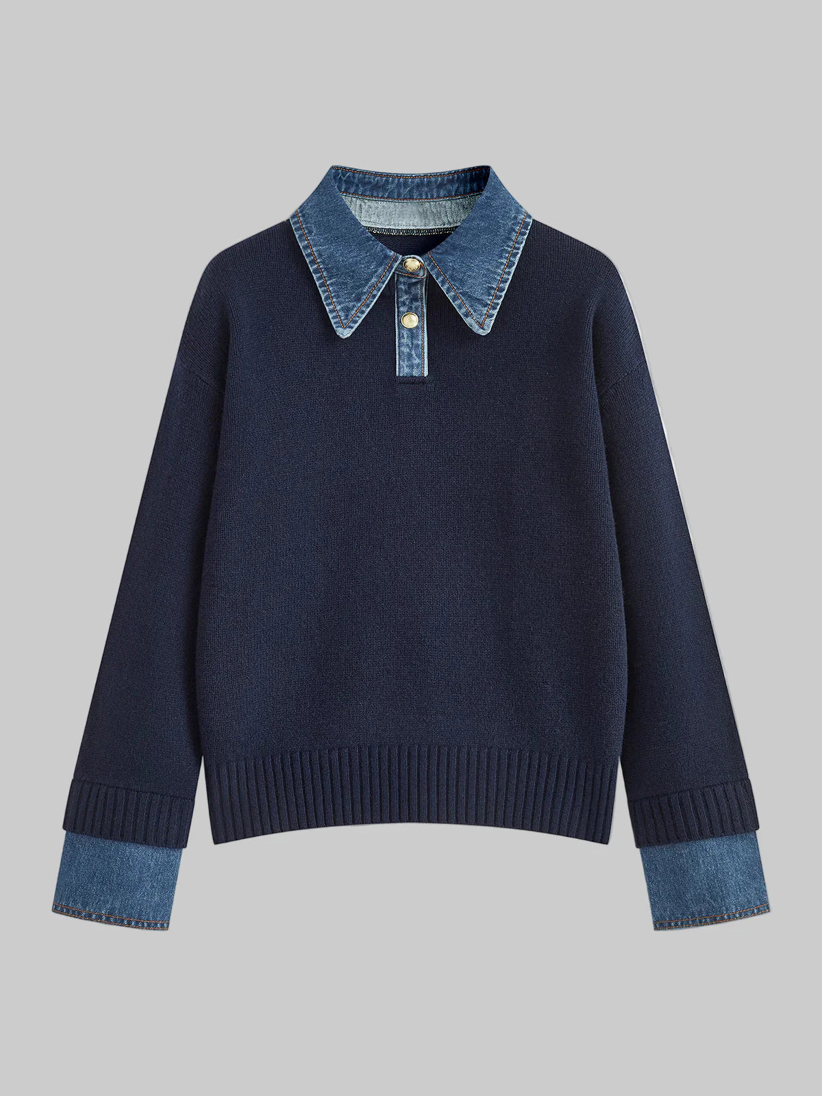 2-in-1 Strickpullover mit Denimkragen