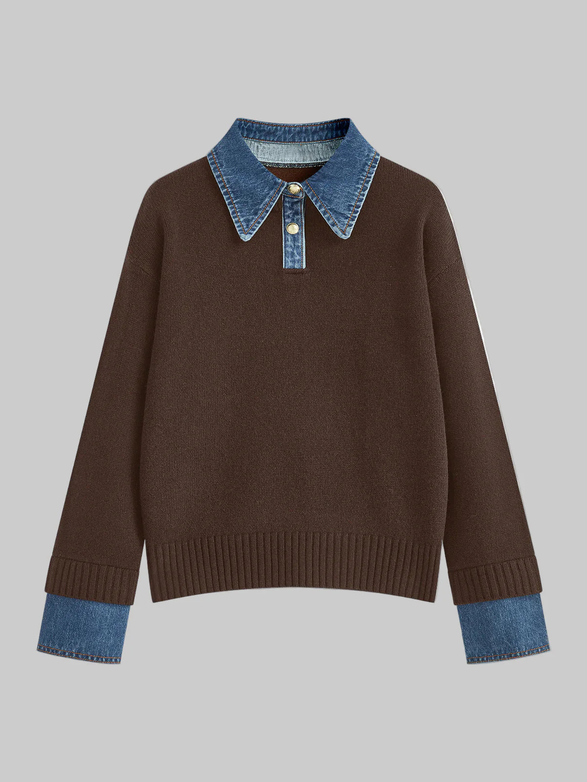 2-in-1 Strickpullover mit Denimkragen