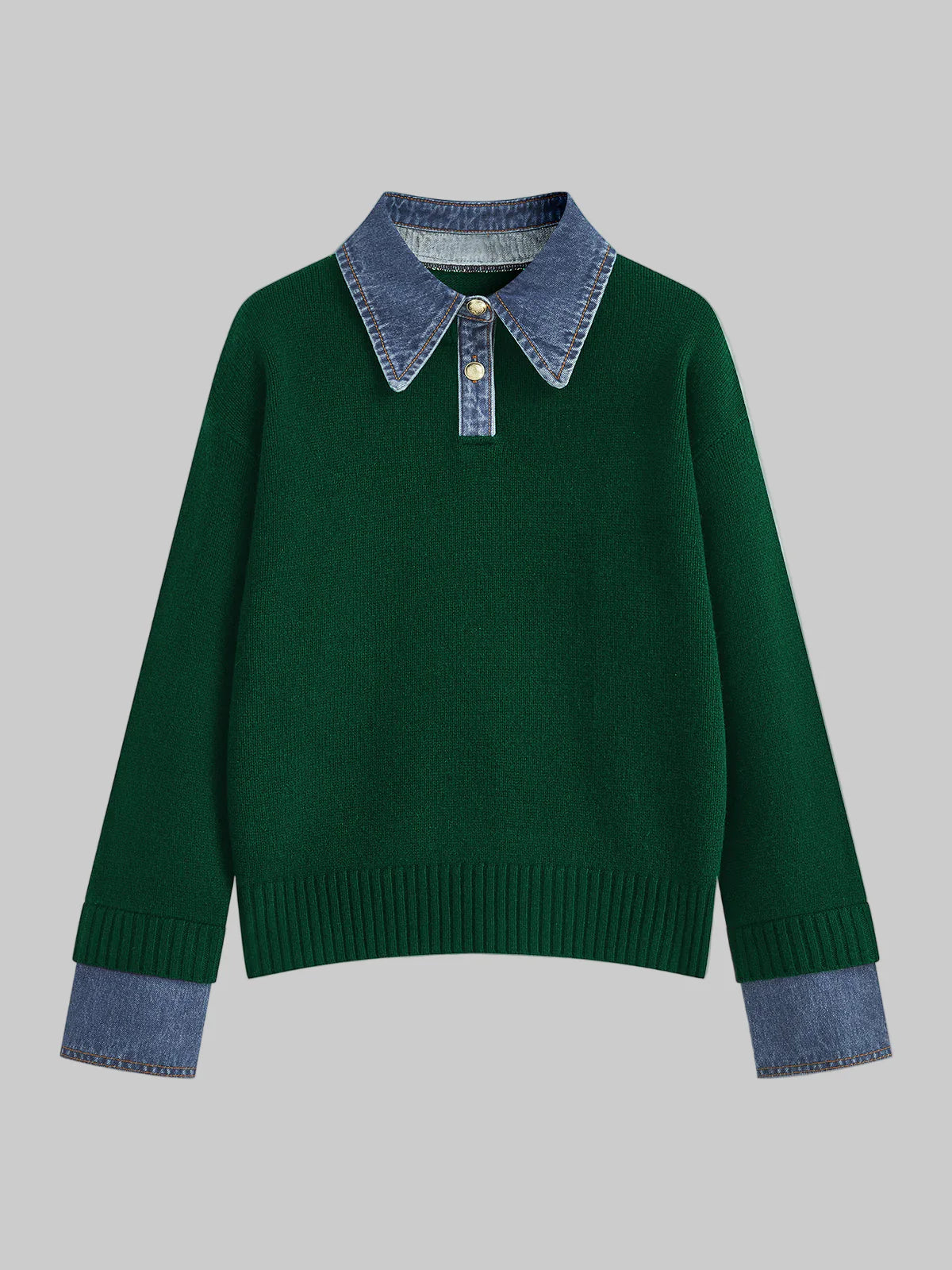 2-in-1 Strickpullover mit Denimkragen
