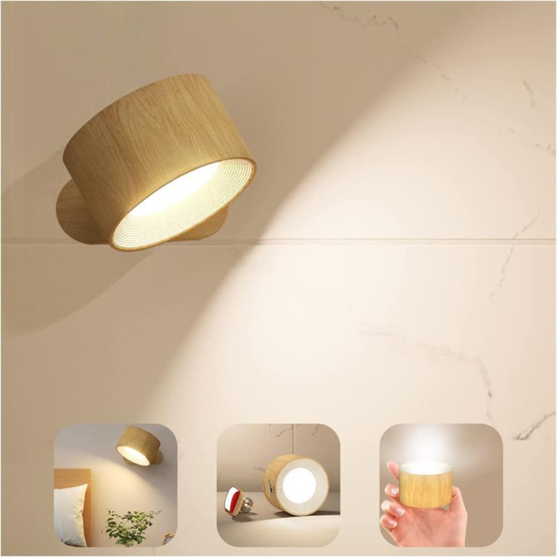 LumaSphere Draadloze Wandlamp – USB-Oplaadbaar, 360° Draaibaar & Touch Bediening LED Verlichting