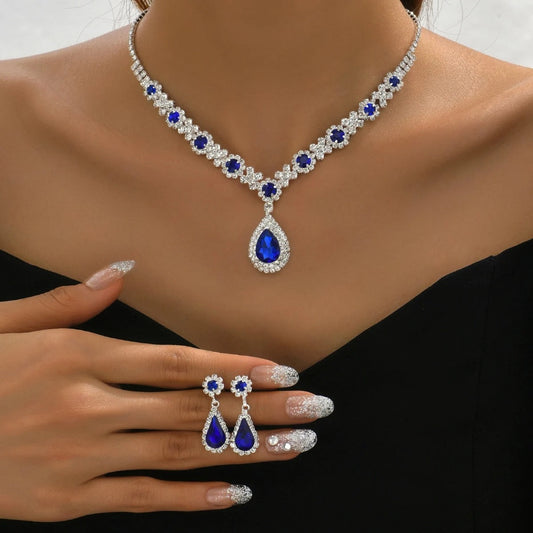 Kaylee - Crystal Droplet Necklace with Earrings Set