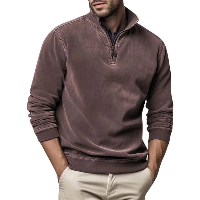 Heren Fleece Sweater met Halve Rits en Opstaande Kraag
