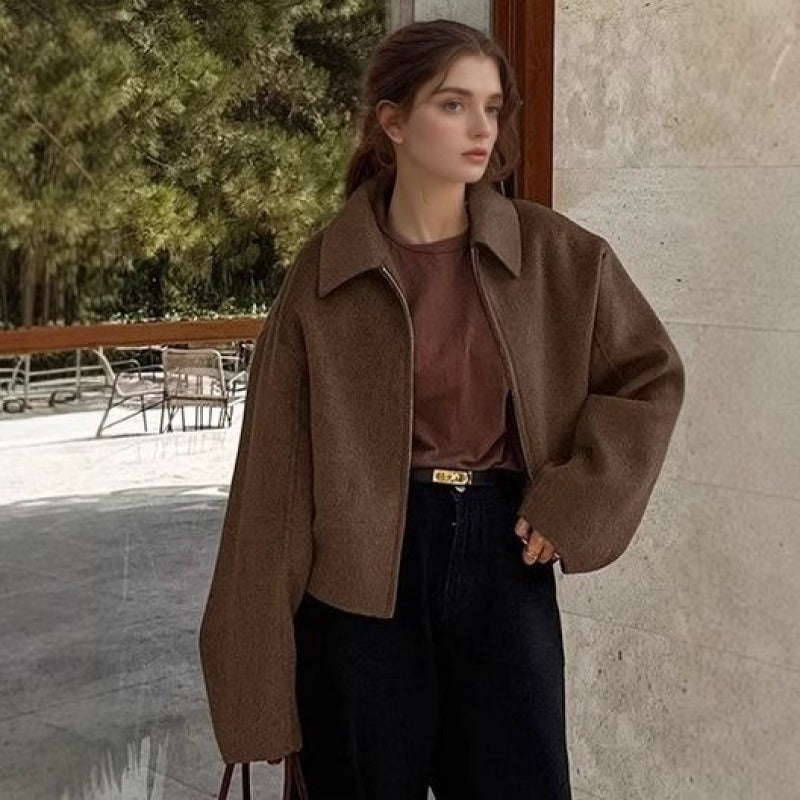 Camille Veste Courte Femme – Jacket Cropped en Laine Mélangée au Style Minimaliste Chic