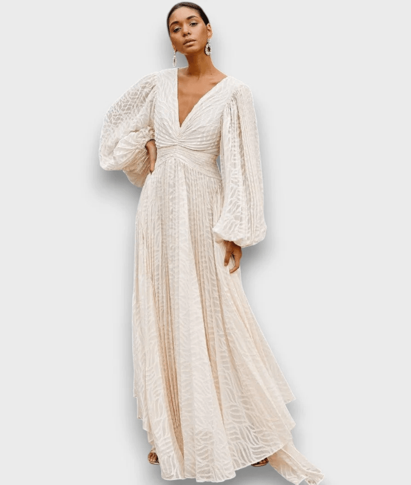 Ceyda – Balloon Sleeve Maxi Dress in Cream White