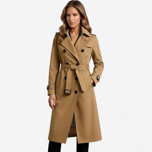 Junia – Trench Coat Long avec Ceinture et Longues Manches