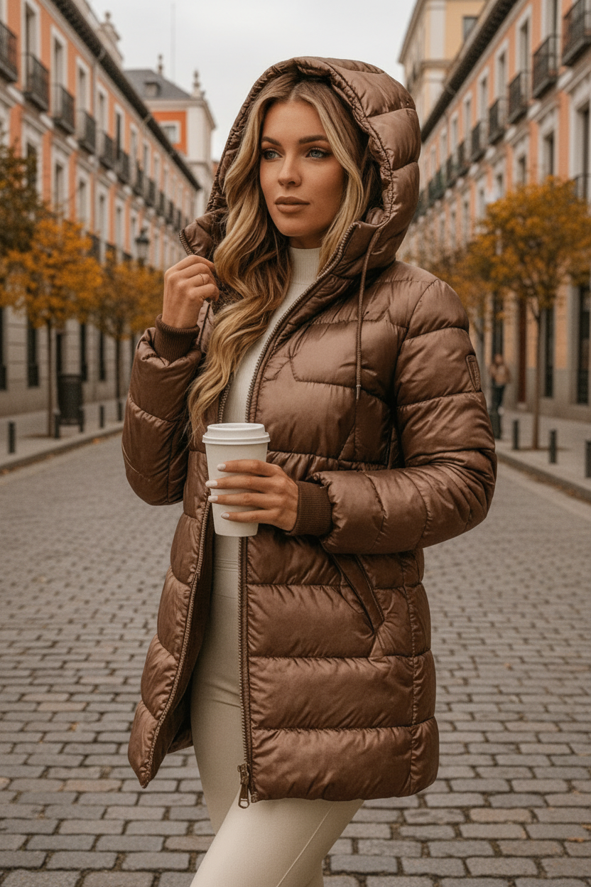 Lina | Chaqueta larga y cálida acolchada con capucha generosa