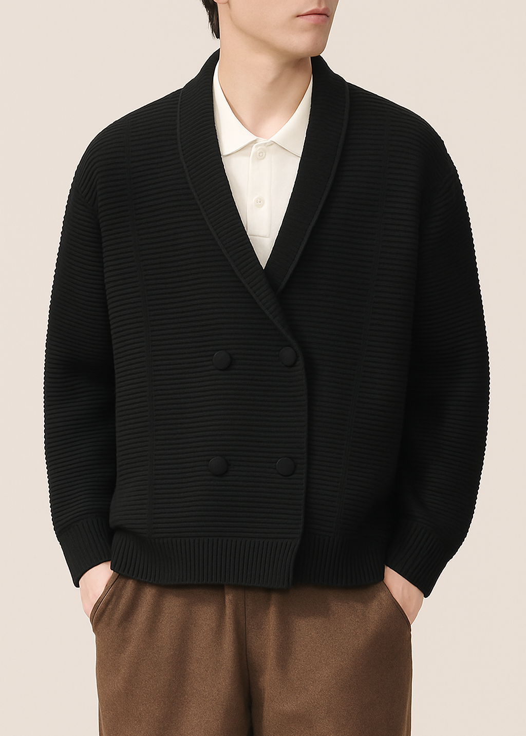 Elegant and warm double-breasted Rowan cardigan