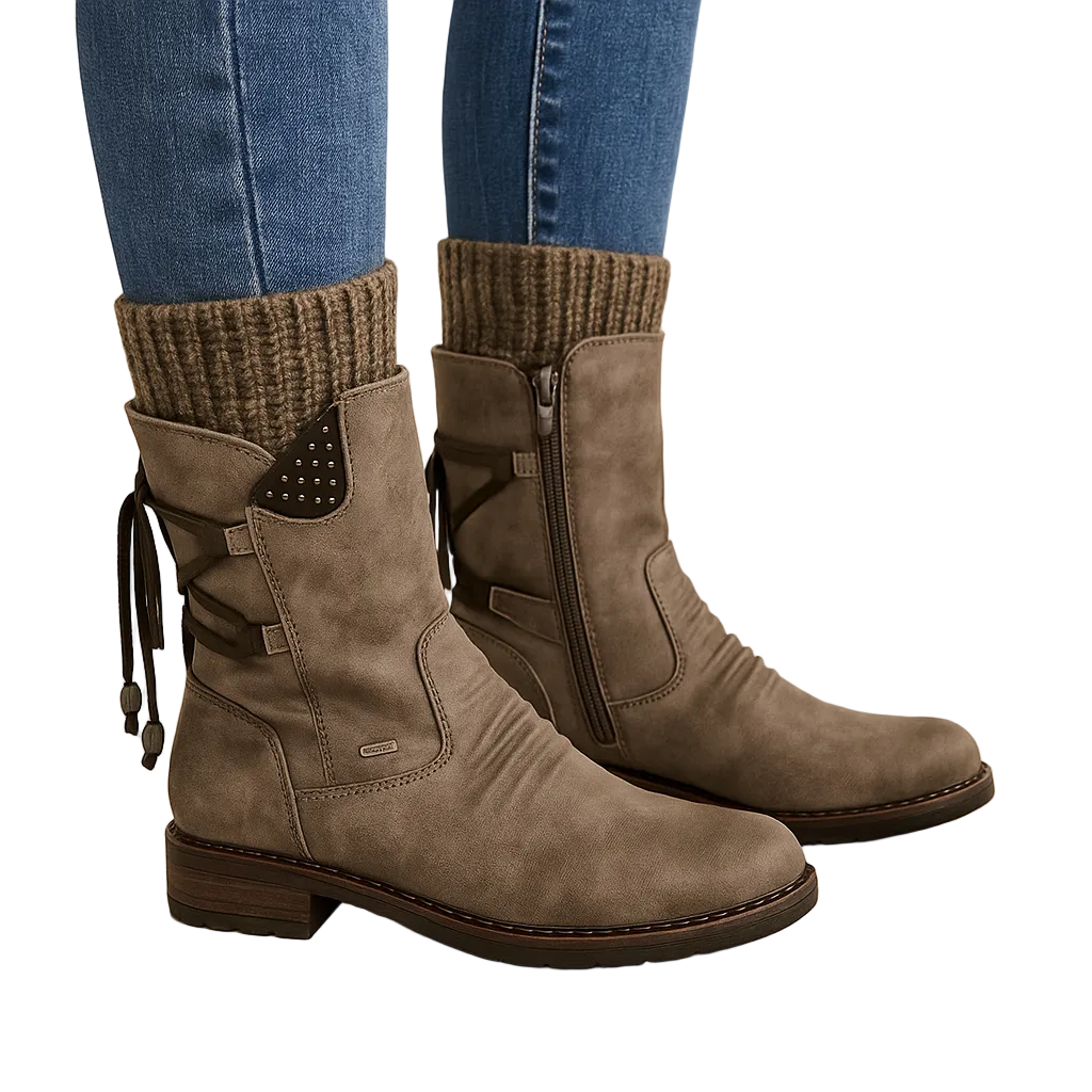 Steff Bottines Femme – Bottes Cuir & Suède avec Semelle Memory Foam et Doublure Laine