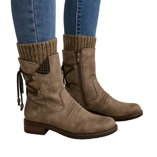 Steff Bottines Femme – Bottes Cuir & Suède avec Semelle Memory Foam et Doublure Laine