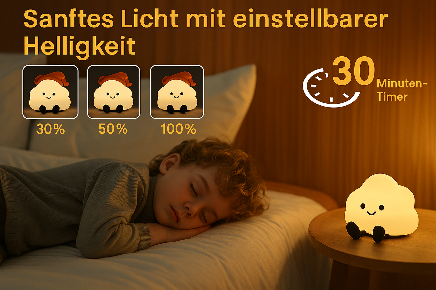 Nuvia Lumo | USB-aufladbare LED Nachttischlampe in Wolkenform mit Touch-Dimmer