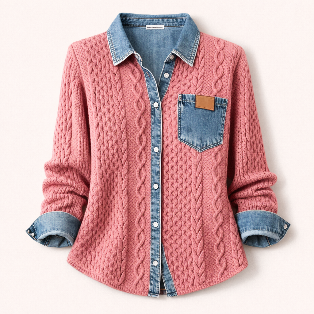 VALO PARIS | Top en Maille Patchwork avec Détails en Denim