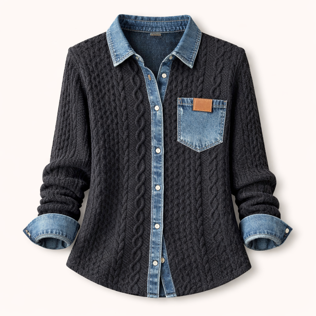 VALO PARIS | Top en Maille Patchwork avec Détails en Denim