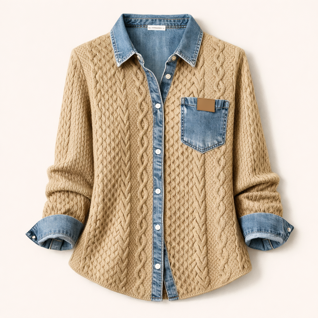 VALO PARIS | Top en Maille Patchwork avec Détails en Denim