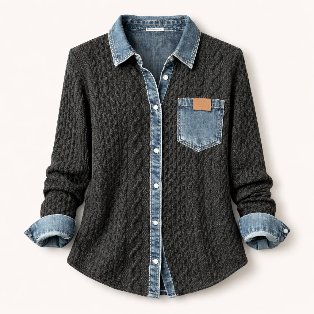 VALO PARIS | Top en Maille Patchwork avec Détails en Denim
