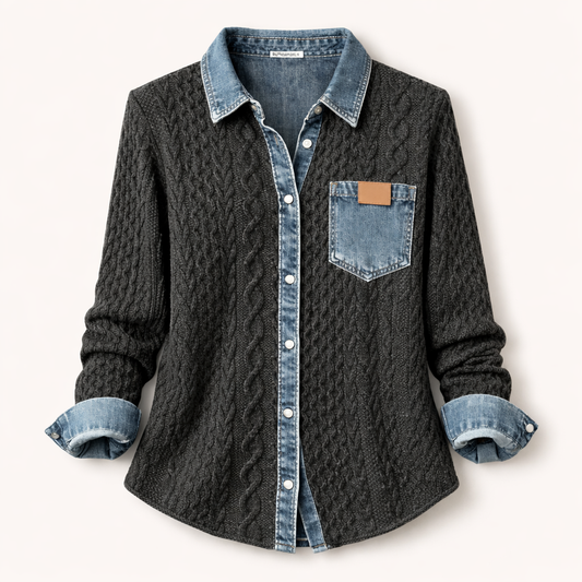 VALO PARIS | Top en Maille Patchwork avec Détails en Denim