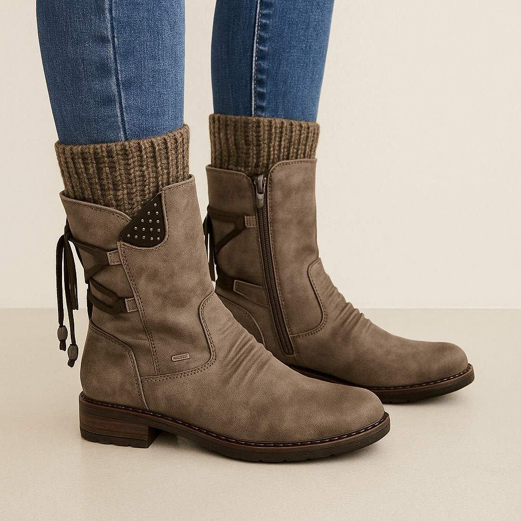 Steff Bottines Femme – Bottes Cuir & Suède avec Semelle Memory Foam et Doublure Laine