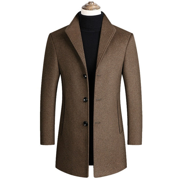 Morkvarg - Elegant Long Winter Coat With Button