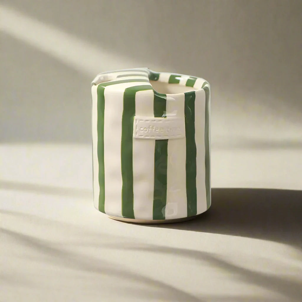 Coffee mug – Hand-painted ceramic – Multi-colored retro stripes – Insulated and eco-friendly 7
