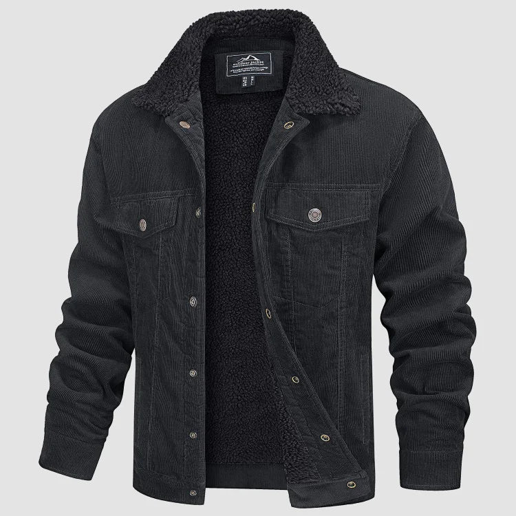 Cordjacke - Fleece Gefüttert - Knöpfe - Winterjacke - Herrenjacke-Leyna Moda