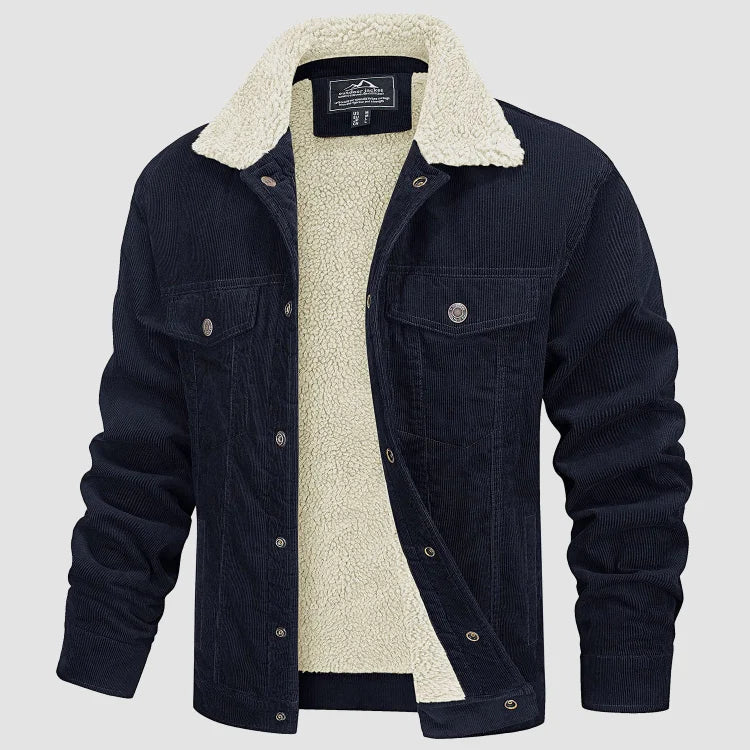 Cordjacke - Fleece Gefüttert - Knöpfe - Winterjacke - Herrenjacke-Leyna Moda