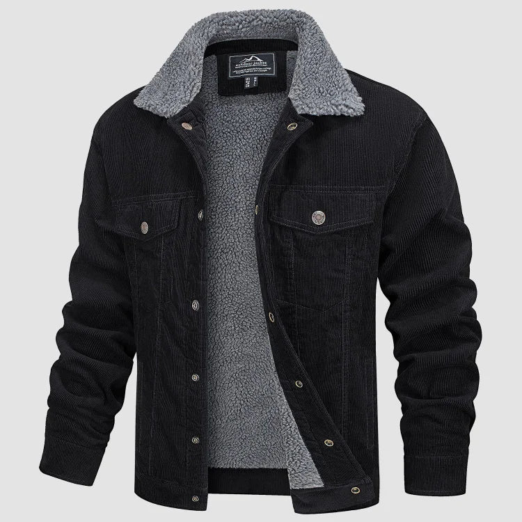 Cordjacke - Fleece Gefüttert - Knöpfe - Winterjacke - Herrenjacke-Leyna Moda