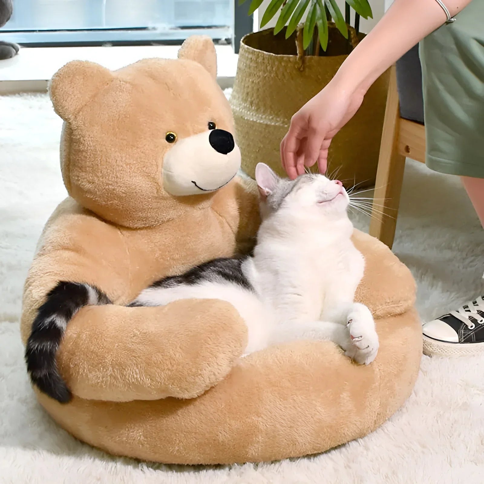 Cozy Pet Pillow with Teddy Bear Design for Cats and Small Dogs – Plush Cushion, Removable Washable Cover, Non-Slip Bottom 1