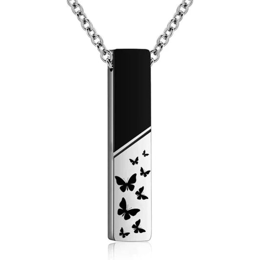 Veile Studios Cremation Jewelry Urn Necklace For Ashes Bar Butterfly Pendant Stainless Steel Locket