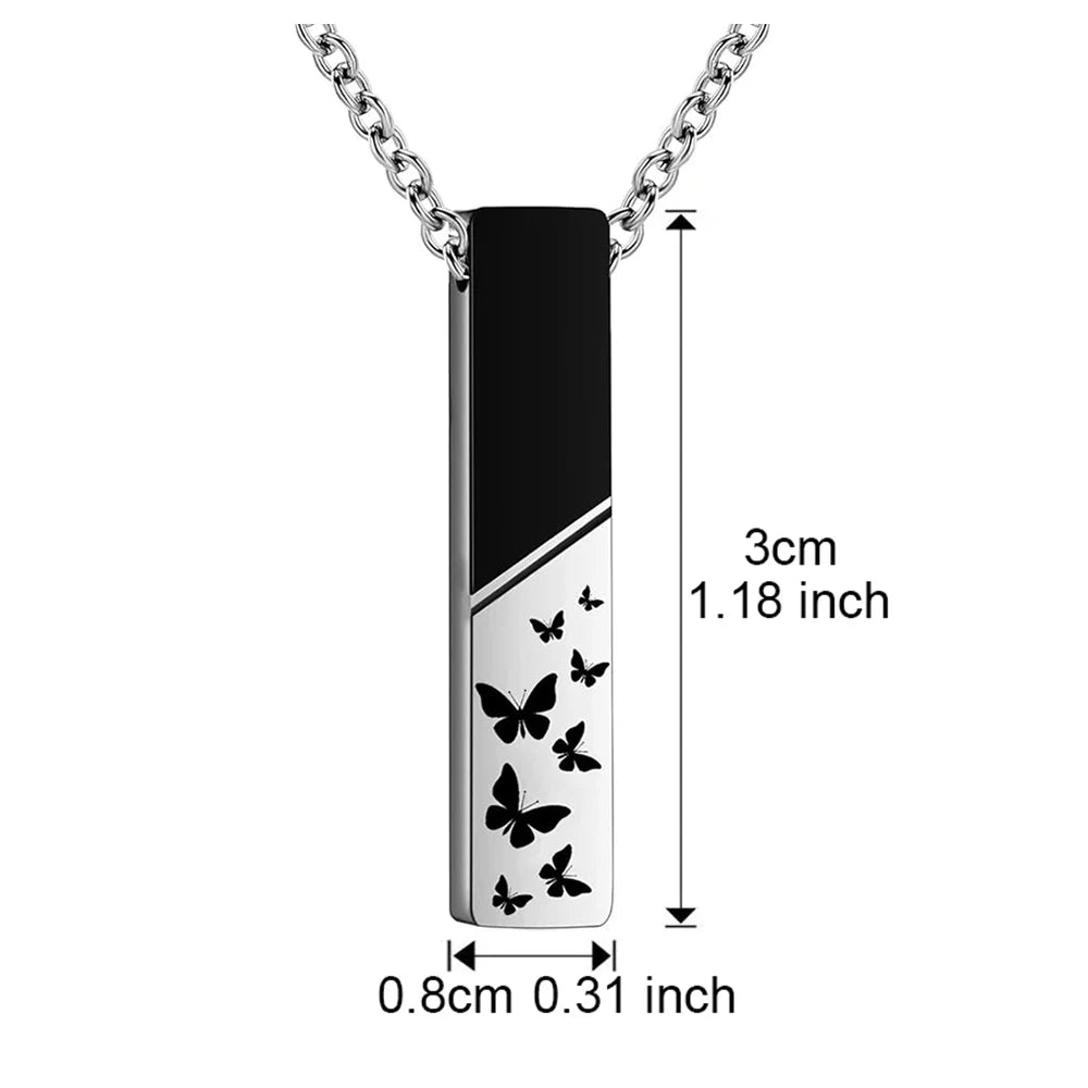 Veile Studios Cremation Jewelry Urn Necklace For Ashes Bar Butterfly Pendant Stainless Steel Locket
