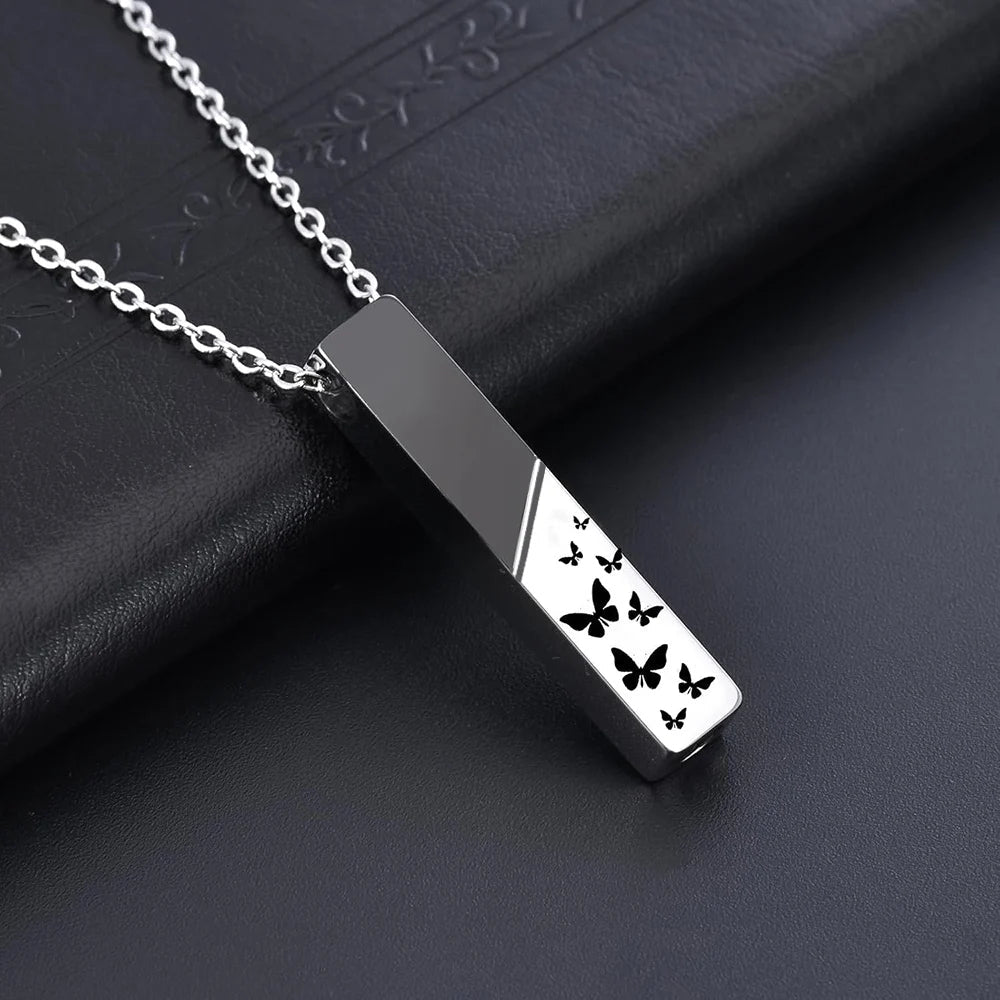 Veile Studios Cremation Jewelry Urn Necklace For Ashes Bar Butterfly Pendant Stainless Steel Locket