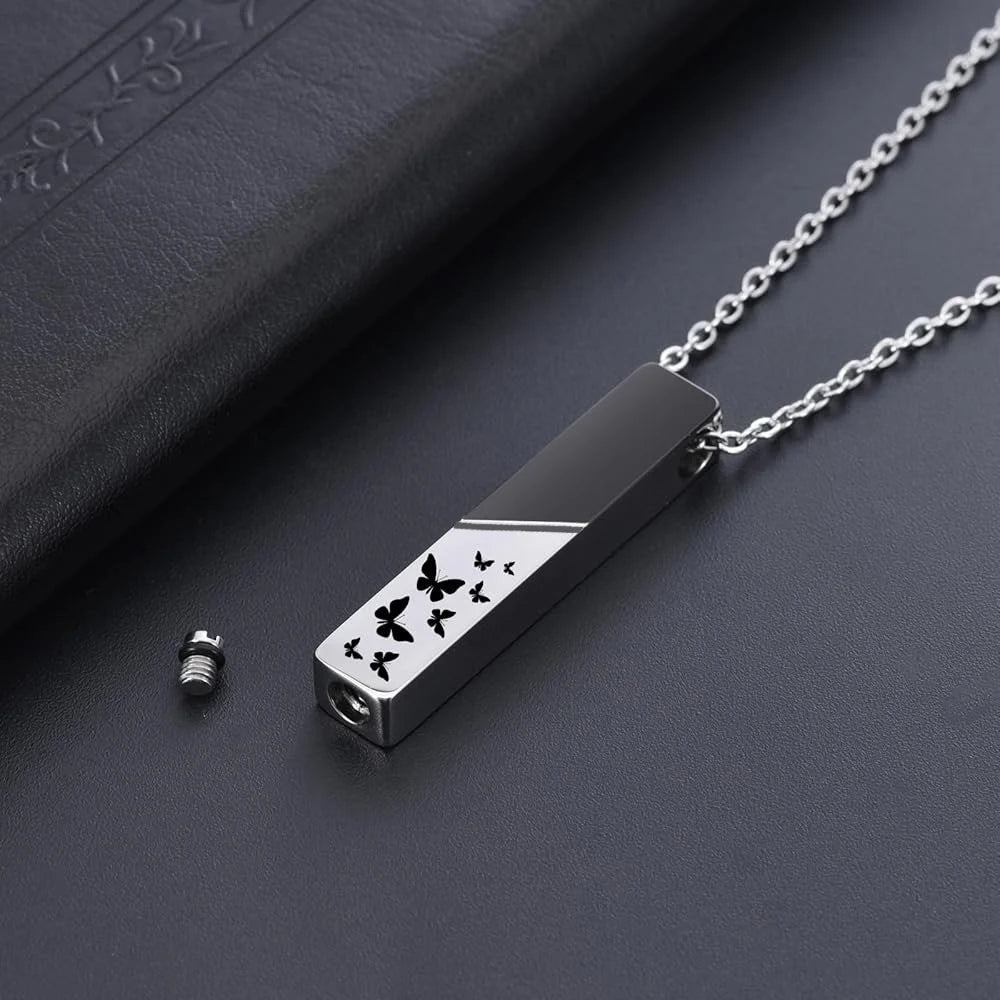 Veile Studios Cremation Jewelry Urn Necklace For Ashes Bar Butterfly Pendant Stainless Steel Locket