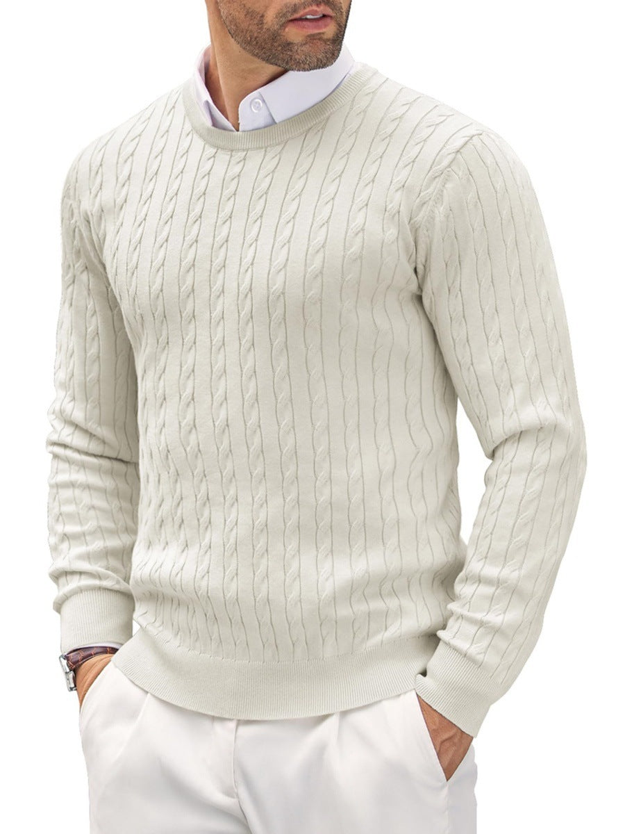 Męski sweter slim fit - okrągły dekolt - cienka dzianina