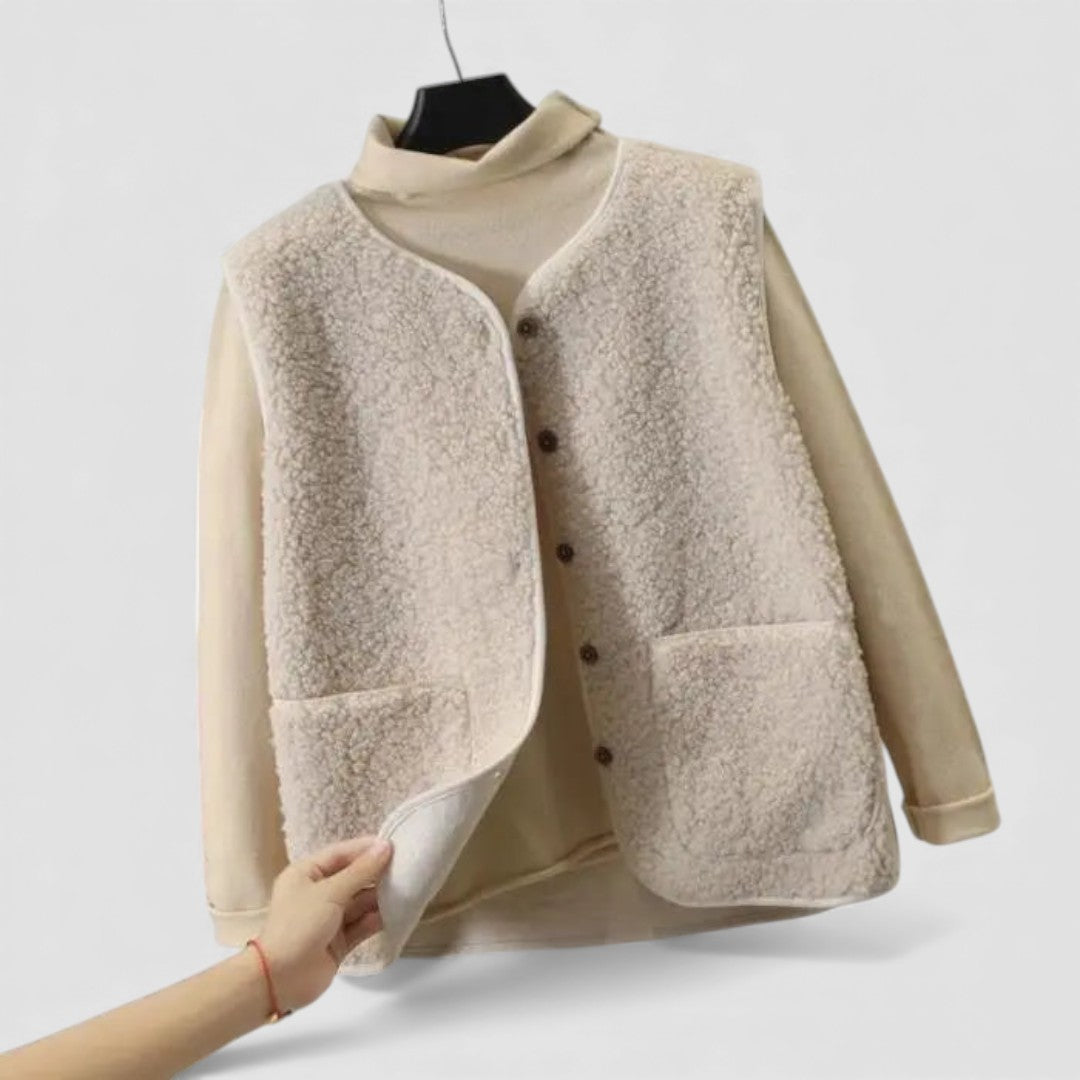 Damen Teddy Weste – Ärmellose Jacke – Mit Taschen