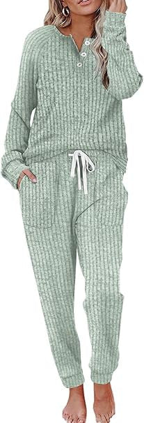 Comfortabel Dames Loungewear Set met Knopen en Zakken