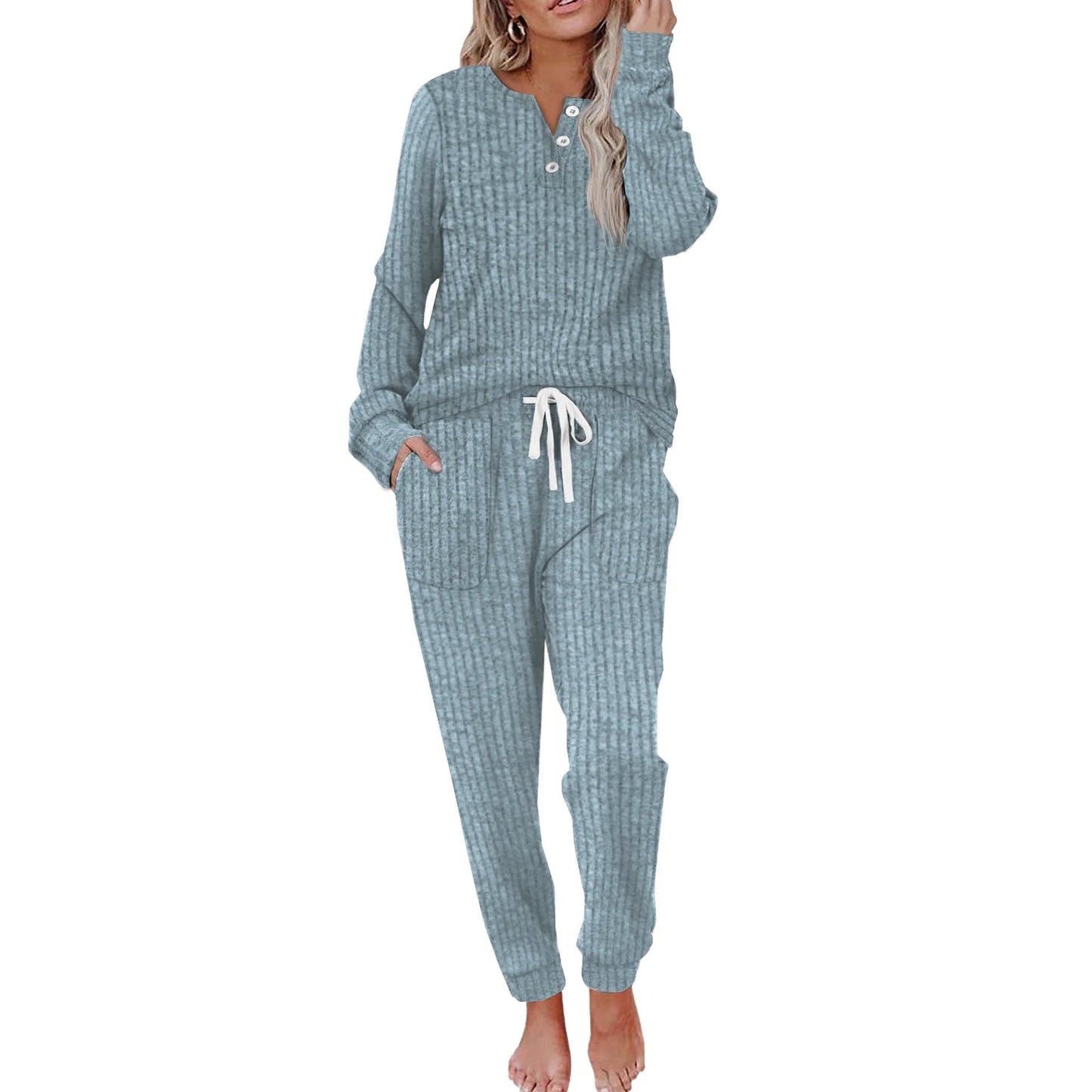 Comfortabel Dames Loungewear Set met Knopen en Zakken