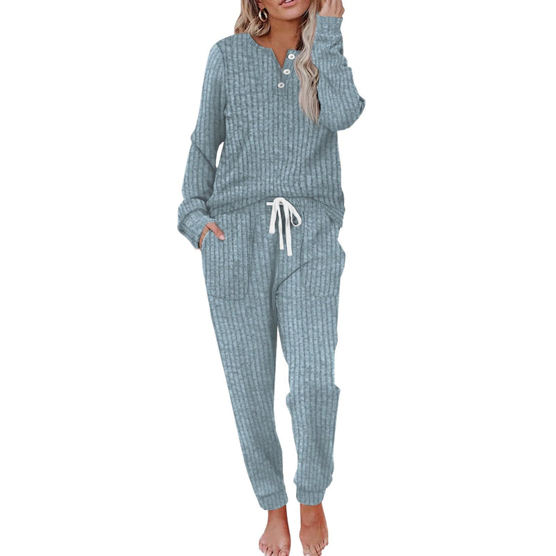 Comfortabel Dames Loungewear Set met Knopen en Zakken