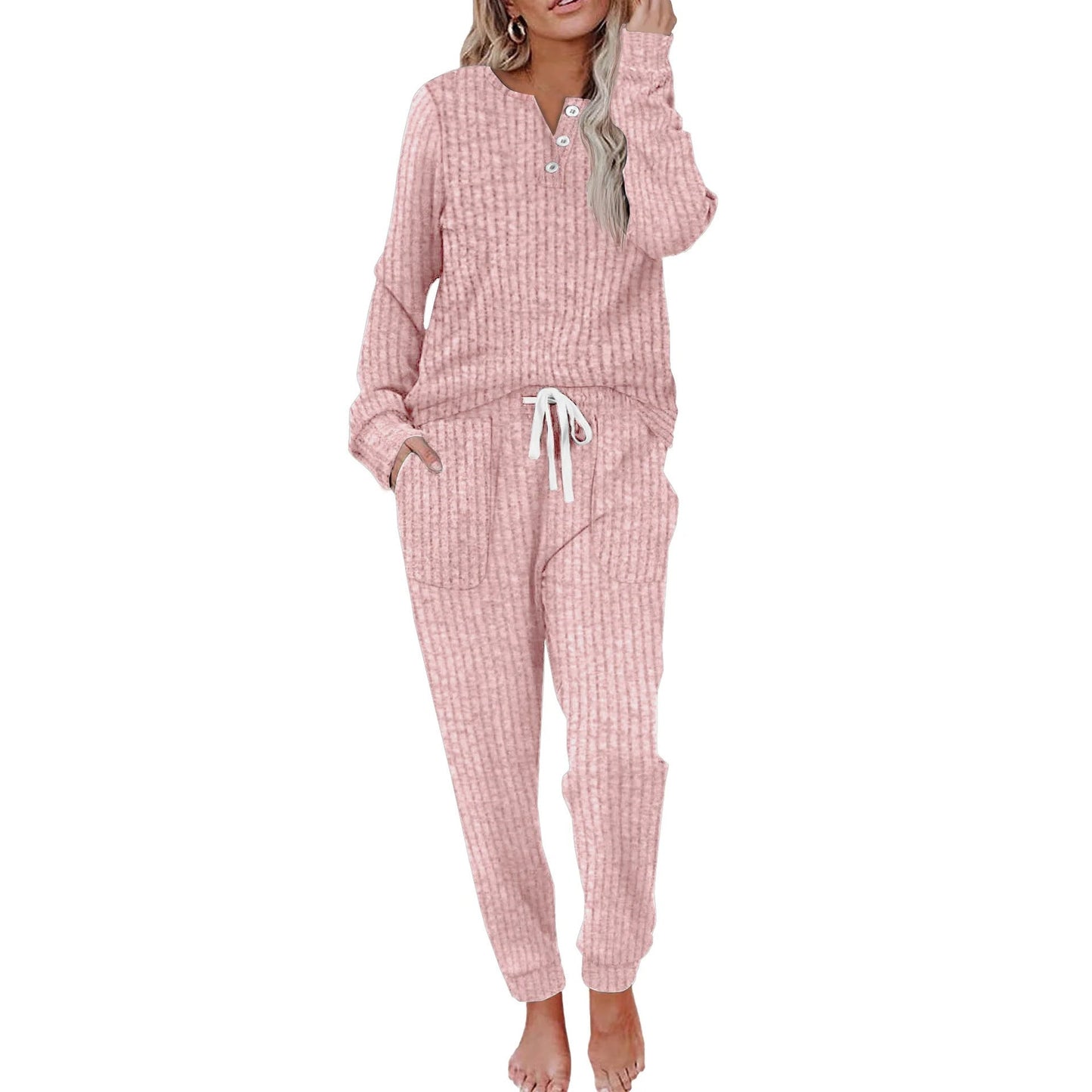 Comfortabel Dames Loungewear Set met Knopen en Zakken
