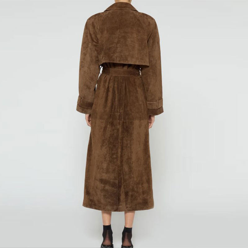Dames Suède Trenchcoat met Getailleerde Pasvorm en Ceintuur