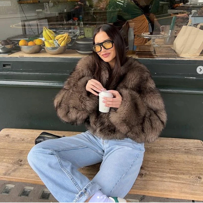 Dames Faux Fur Jas met Lange Zachte Mouwen