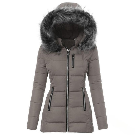 Dames Winterjas met Afneembare Imitatiebontkraag