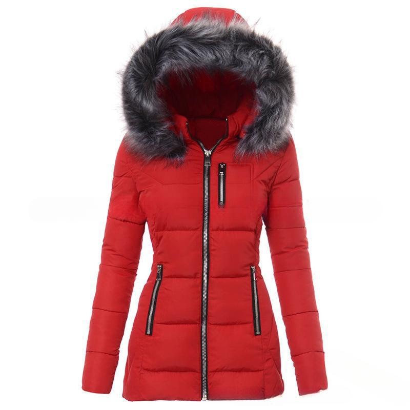 Dames Winterjas met Afneembare Imitatiebontkraag