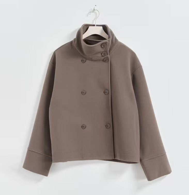 Cropped Jas Dames – Modern Design met Hoge Kraag & Dubbele Knopen
