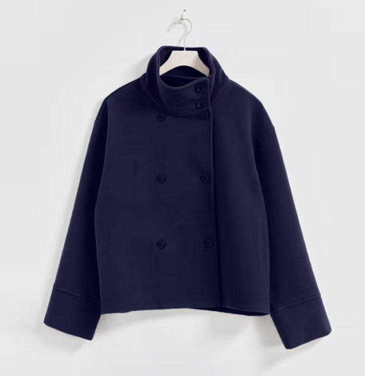 Cropped Jas Dames – Modern Design met Hoge Kraag & Dubbele Knopen