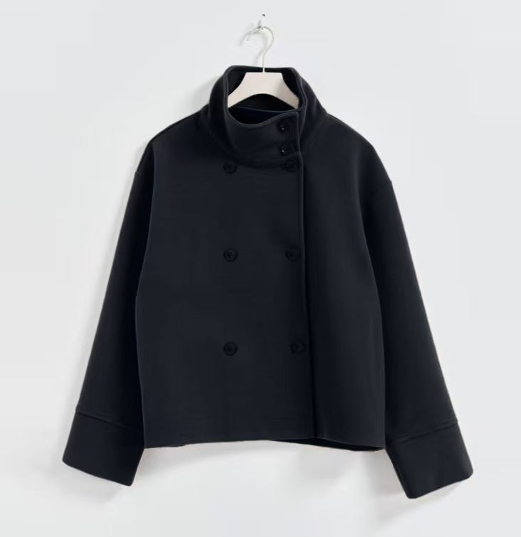 Cropped Jas Dames – Modern Design met Hoge Kraag & Dubbele Knopen